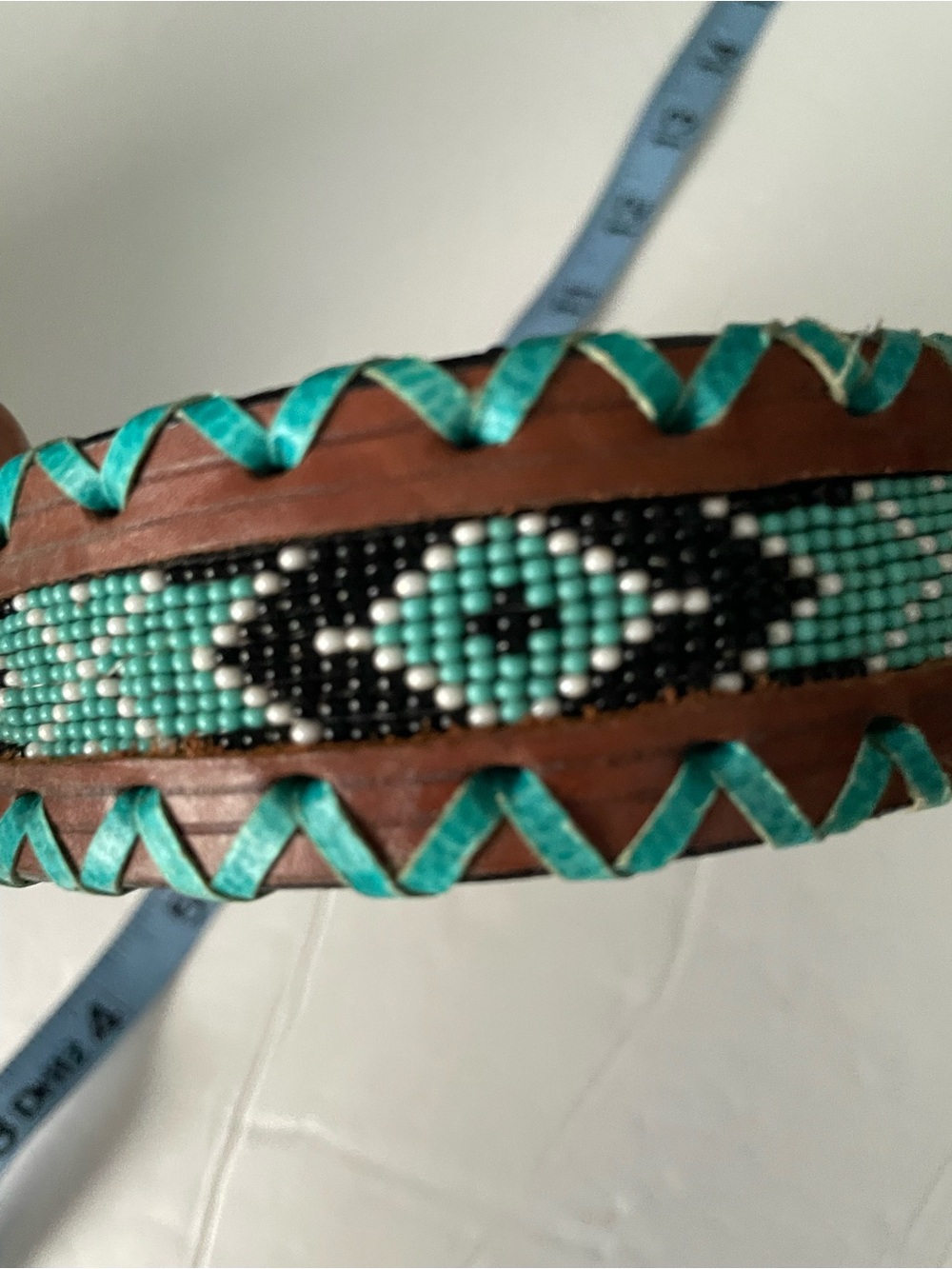 Leather beaded M dog collar
